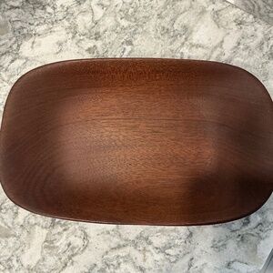 Artisan carved mahogany oval bowl 7.5” x 12” wide art deco modern